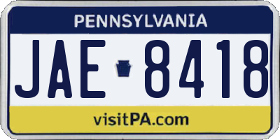 PA license plate JAE8418