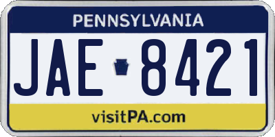PA license plate JAE8421