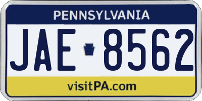 PA license plate JAE8562
