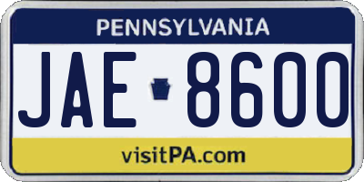 PA license plate JAE8600