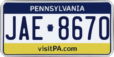 PA license plate JAE8670