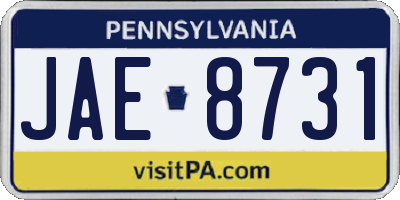 PA license plate JAE8731