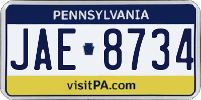 PA license plate JAE8734