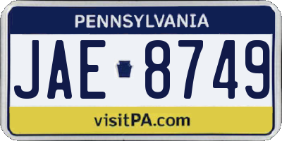 PA license plate JAE8749