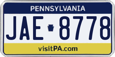PA license plate JAE8778