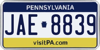 PA license plate JAE8839