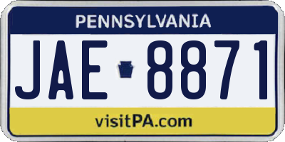 PA license plate JAE8871