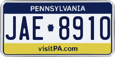 PA license plate JAE8910