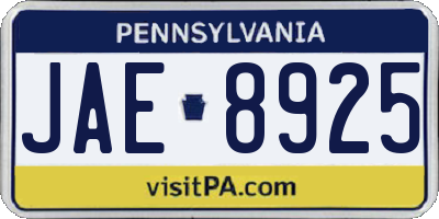 PA license plate JAE8925