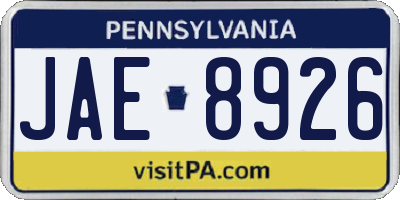 PA license plate JAE8926
