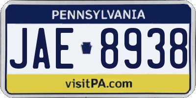 PA license plate JAE8938