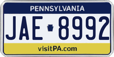PA license plate JAE8992
