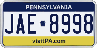 PA license plate JAE8998