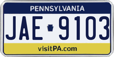 PA license plate JAE9103
