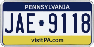 PA license plate JAE9118