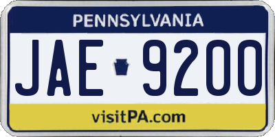 PA license plate JAE9200