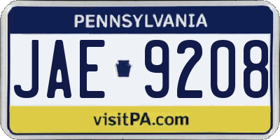 PA license plate JAE9208