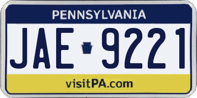 PA license plate JAE9221