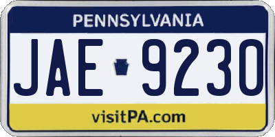 PA license plate JAE9230