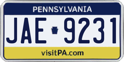 PA license plate JAE9231