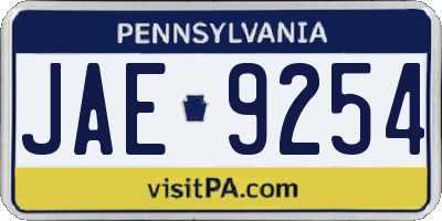 PA license plate JAE9254