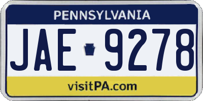 PA license plate JAE9278