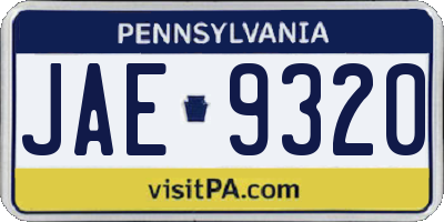 PA license plate JAE9320