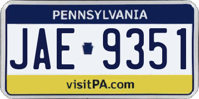 PA license plate JAE9351