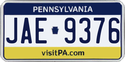 PA license plate JAE9376