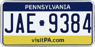 PA license plate JAE9384