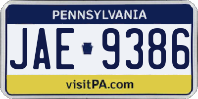 PA license plate JAE9386