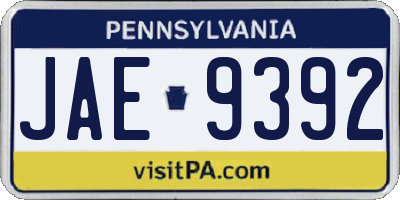 PA license plate JAE9392