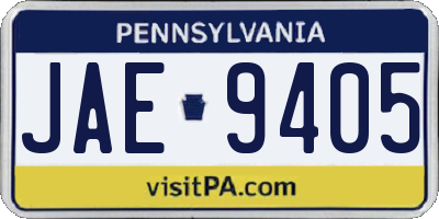 PA license plate JAE9405