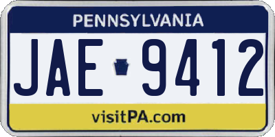 PA license plate JAE9412