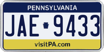 PA license plate JAE9433