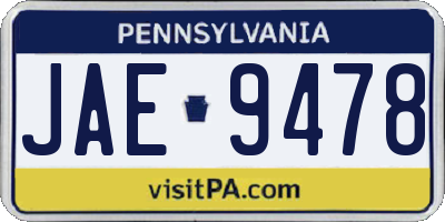 PA license plate JAE9478