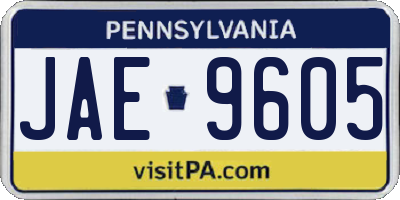 PA license plate JAE9605