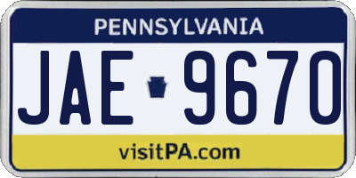 PA license plate JAE9670