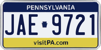 PA license plate JAE9721