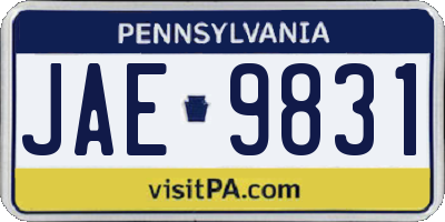 PA license plate JAE9831