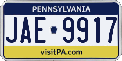 PA license plate JAE9917
