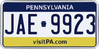 PA license plate JAE9923