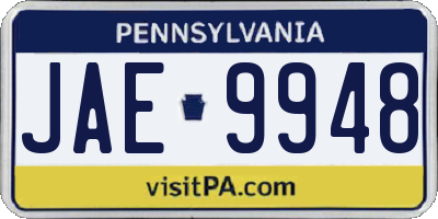 PA license plate JAE9948