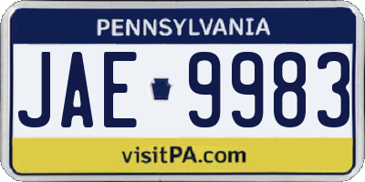PA license plate JAE9983