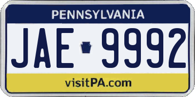 PA license plate JAE9992