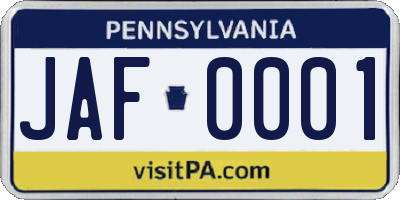 PA license plate JAF0001