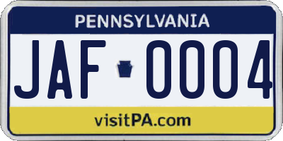 PA license plate JAF0004