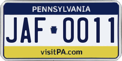 PA license plate JAF0011