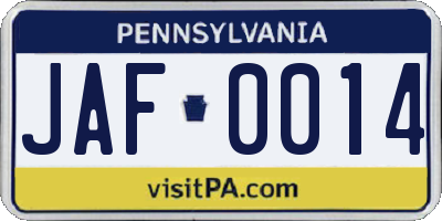 PA license plate JAF0014