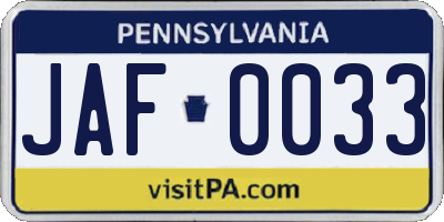 PA license plate JAF0033